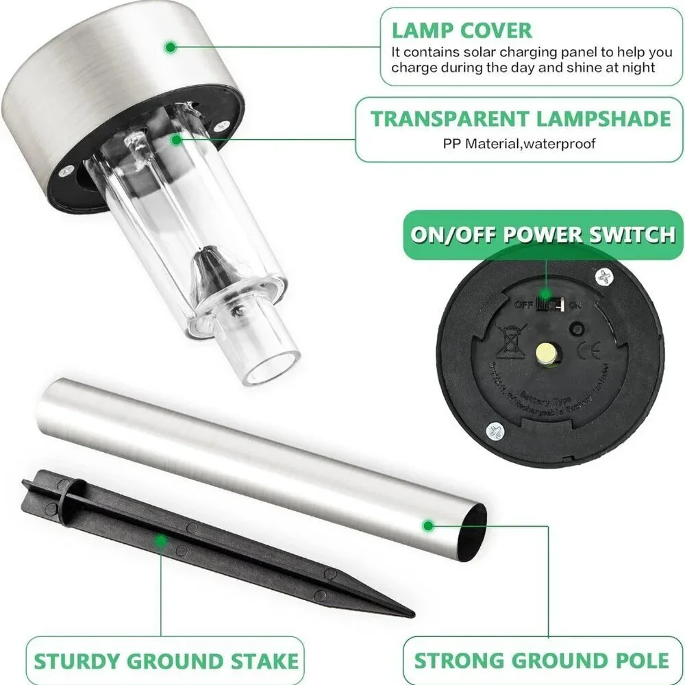 Solar Outdoor Lights Stainless Steel Pack 12 Warm White Waterproof Garden Path